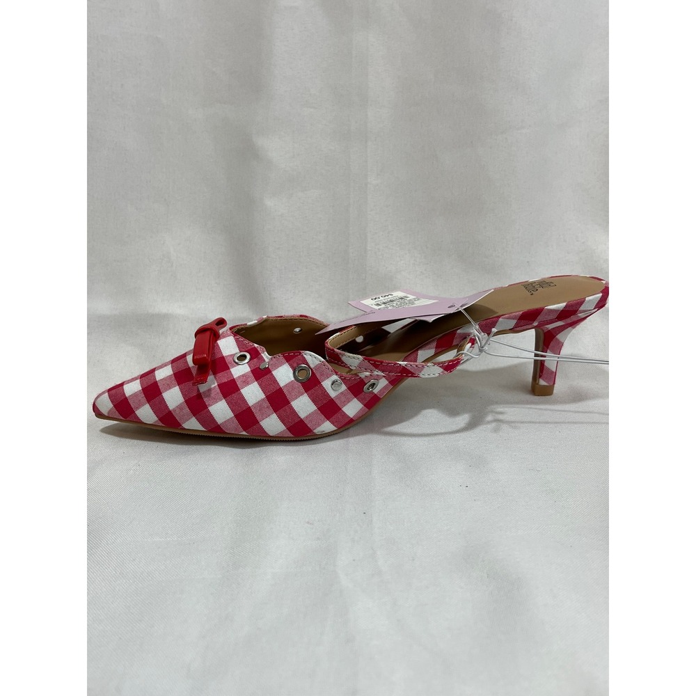 Wild Fable Red Gingham Kitten Heels Bow Grommet Pointed Toe Mules Size 8.5 NEW - Picture 4 of 7